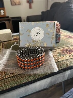 Stretch Bracelet with Orange Beads